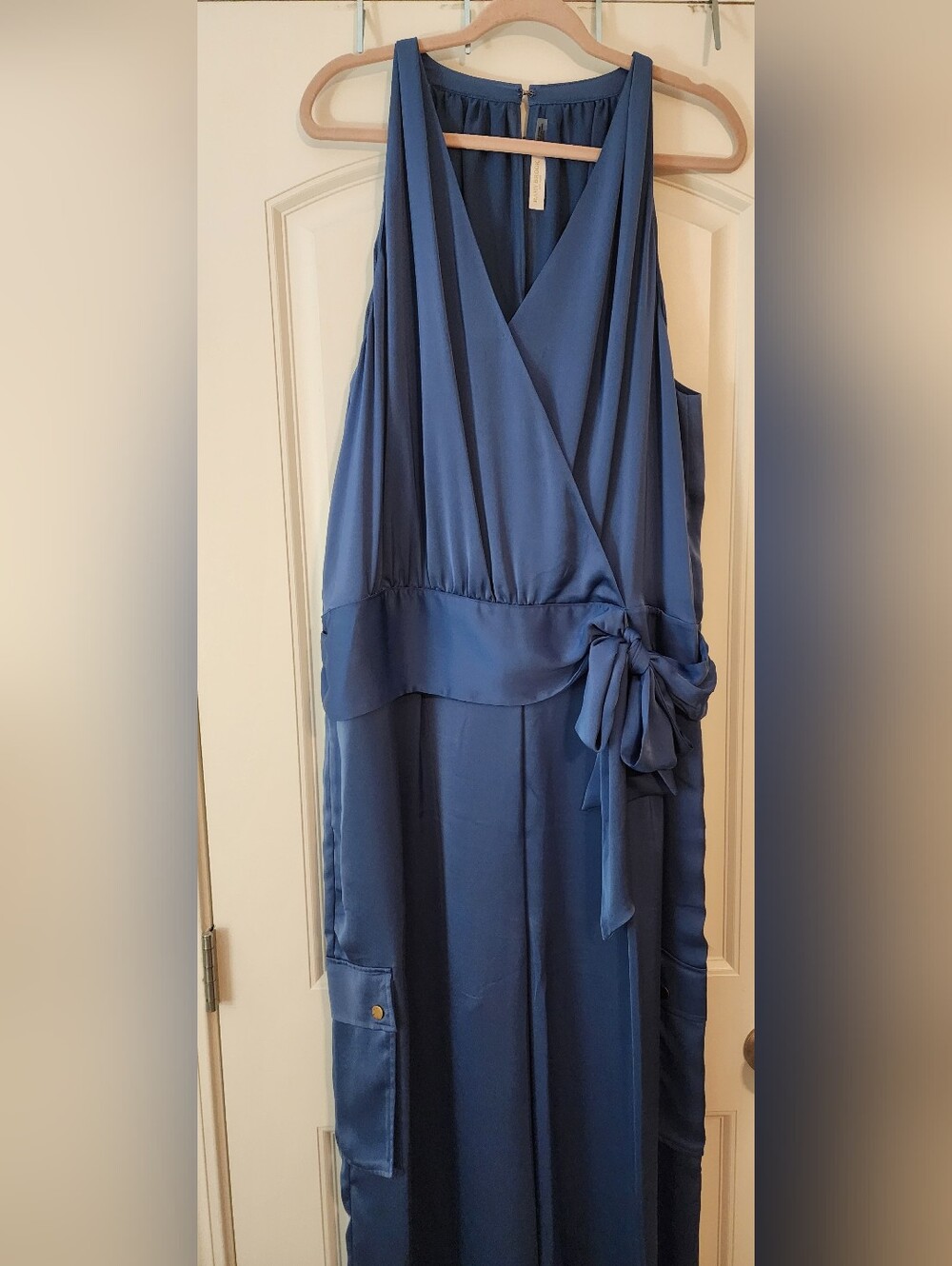 Ramy Brook Blue Wrap-Front Jumpsuit/Romper Side Tie Cargo Pockets 3X NWOT